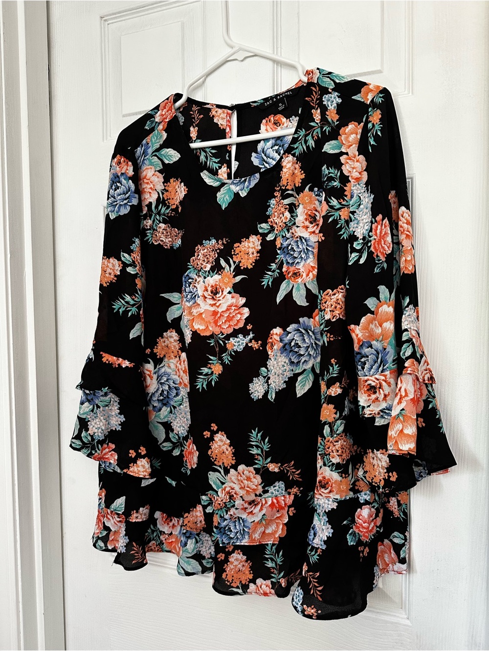 Zac & Rachel Black Tunic with Coral & Blue Floral Print